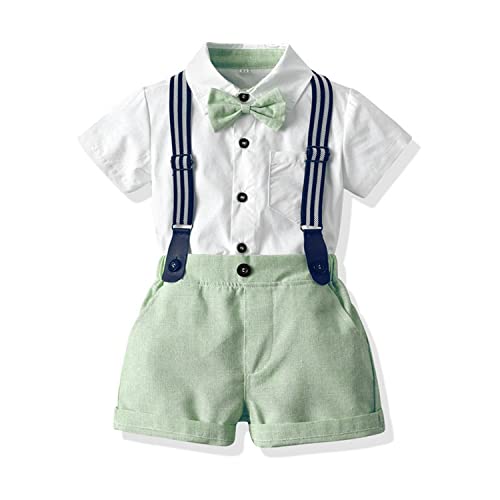 Volunboy Baby Jungen Anzug Set Bekleidung Hemd mit Fliege + Hosenträger Shorts Strampler Anzug(Größe 100,2-3 Jahre,Grün) von Volunboy