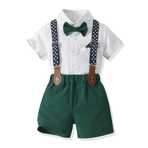 Volunboy Baby Jungen Anzug Set Bekleidung Hemd mit Fliege + Hosenträger Shorts Strampler Anzug（Grüne Punkte，4-5 Jahre，Größe 120） von Volunboy