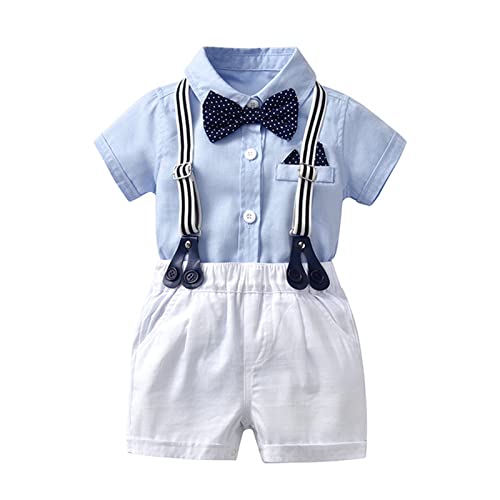 Volunboy Baby Jungen Anzug Set Bekleidung Hemd mit Fliege + Hosenträger Shorts Strampler Anzug（Hellblau，18-24 Monate，Größe 90） von Volunboy