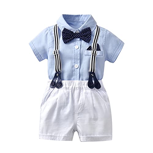 Volunboy Baby Jungen Anzug Set Bekleidung Hemd mit Fliege + Hosenträger Shorts Strampler Anzug（Hellblau，3-6 Monate，Größe 59） von Volunboy