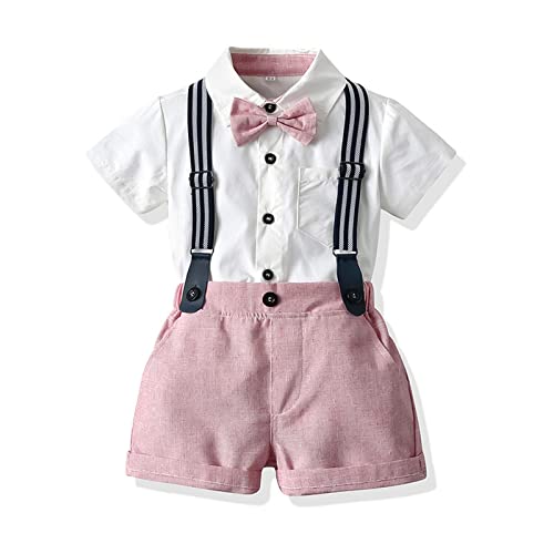Volunboy Baby Jungen Anzug Set Bekleidung Hemd mit Fliege + Hosenträger Shorts Strampler Anzug(Größe 70,9-12 Monate,Rosa) von Volunboy