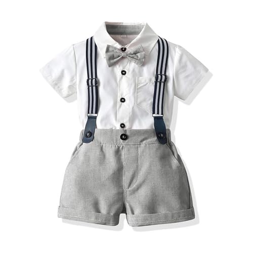 Volunboy Baby Jungen Anzug Set Bekleidung Hemd mit Fliege + Hosenträger Shorts Strampler Anzug（Tiefes Grau，3-4 Jahre，Größe 110） von Volunboy