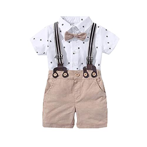 Volunboy Baby Jungen Anzug Set Bekleidung Hemd mit Fliege + Hosenträger Shorts Strampler Anzug（Weiß，18-24 Monate，Größe 90） von Volunboy