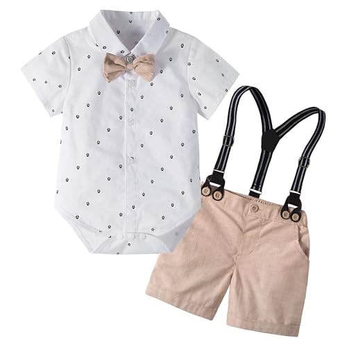 Volunboy Baby Jungen Anzug Set Bekleidung Hemd mit Fliege + Hosenträger Shorts Strampler Anzug（Weiß，18-24 Monate，Größe 90） von Volunboy