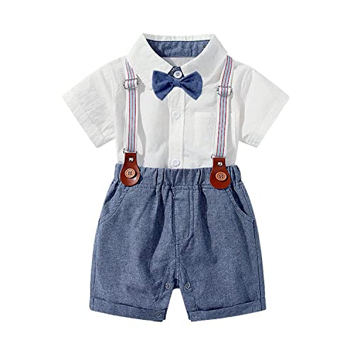 Volunboy Baby Jungen Anzug Set Bekleidung Hemd mit Fliege + Hosenträger Shorts Strampler Anzug（Weiß，3-6 Monate，Größe 59） von Volunboy