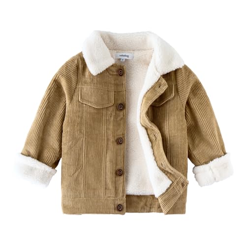 Volunboy Baby Jungen Cordjacke mit Sherpa-Innenfutter, Fleece Gefüttert Gepolsterte Corduroy Winterjacke（12-15 Monate，Größe 80，Khaki） von Volunboy