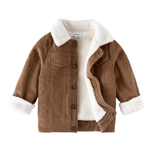 Volunboy Baby Jungen Cordjacke mit Sherpa-Innenfutter, Fleece Gefüttert Gepolsterte Corduroy Winterjacke（15-18 Monate，Größe 85，Braun） von Volunboy