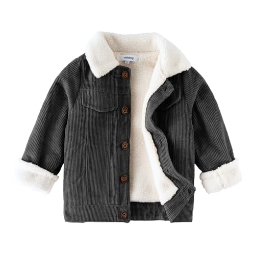 Volunboy Baby Jungen Cordjacke mit Sherpa-Innenfutter, Fleece Gefüttert Gepolsterte Corduroy Winterjacke（15-18 Monate，Größe 85，Schwarz） von Volunboy