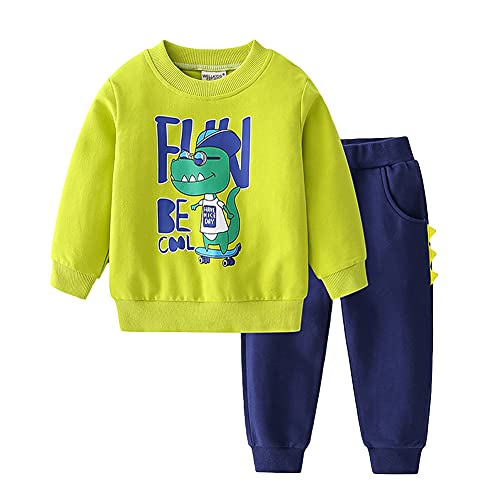 Volunboy Baby Jungen Dinosaurier kleidung, Kinder Pullover Jogginganzug Sweatshirt Langarmshirt und Hosen 2tlg für 2-6 Jahre(2-3 Jahre,Grün,Größe 100) von Volunboy