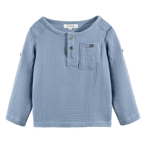 Volunboy Baby Jungen Henley Shirt Kurzarm/Langarmshirt, Baumwolle Lässiges Knopf Tshirt Top mit Tasche 1-5 Jahre（Blau，5-6 Jahre，Größe 130） von Volunboy