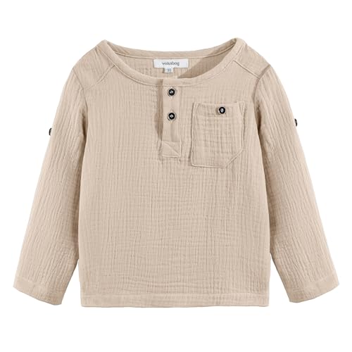 Volunboy Baby Jungen Henley Shirt Kurzarm/Langarmshirt, Baumwolle Lässiges Knopf Tshirt Top mit Tasche 1-5 Jahre（Khaki，3-4 Jahre，Größe 110） von Volunboy