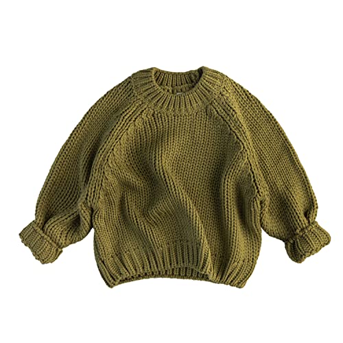 Volunboy Baby Jungen Mädchen Strickpullover Rundhals Sweater Winter Warme Pulli Langarm Oberteile(3-4 Jahre,Gelb,Größe 110) von Volunboy