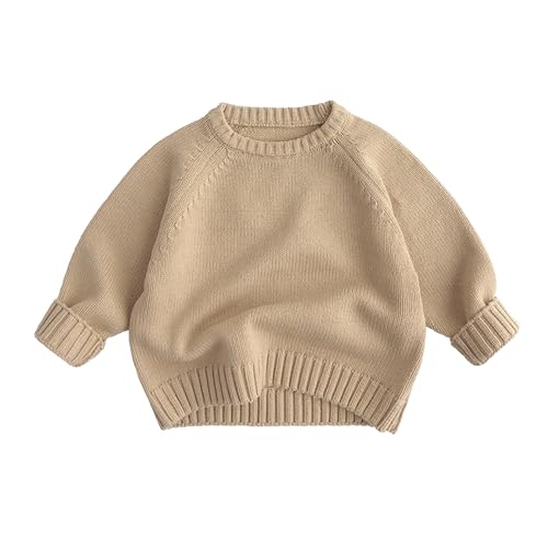 Volunboy Baby Jungen Mädchen Strickpullover Rundhals Sweater Winter Warme Pulli Langarm Oberteile(4-5 Jahre,Beige,Größe 120) von Volunboy