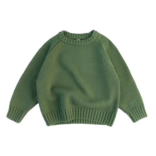 Volunboy Baby Jungen Mädchen Strickpullover Rundhals Sweater Winter Warme Pulli Langarm Oberteile(5-6 Jahre,Grün,Größe 130) von Volunboy