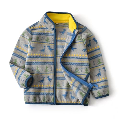 Volunboy Baby Jungen Polarfleece Jacken Durchgängigem Reißverschluss Pullover Fleecejacke Wintermantel mit Taschen(Grauer Dinosaurier,3-4 Jahre,Größe 110) von Volunboy