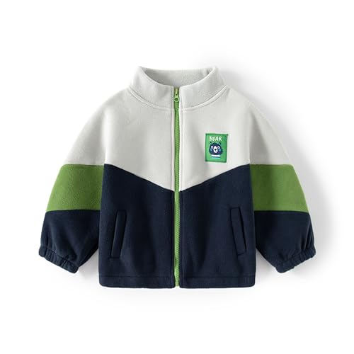 Volunboy Baby Jungen Polarfleece Jacken Durchgängigem Reißverschluss Pullover Fleecejacke Wintermantel mit Taschen(Marineblau Weiß,1-2 Jahre,Größe 90) von Volunboy