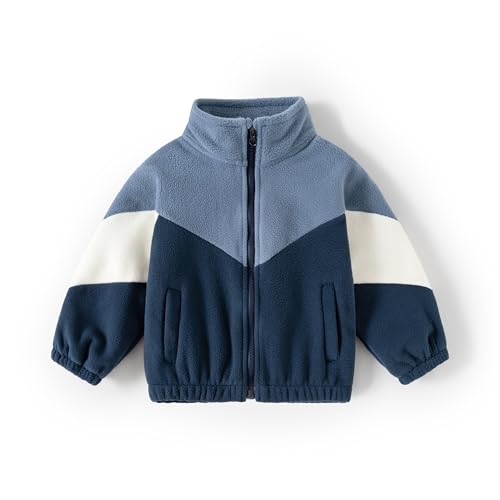 Volunboy Baby Jungen Polarfleece Jacken Durchgängigem Reißverschluss Pullover Fleecejacke Wintermantel mit Taschen(Patchwork Marineblau,4-5 Jahre,Größe 120) von Volunboy