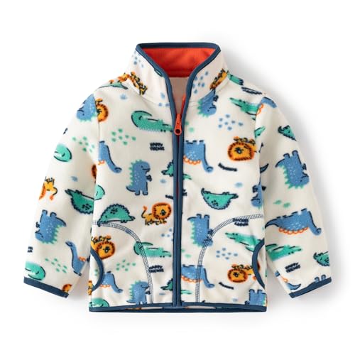 Volunboy Baby Jungen Polarfleece Jacken Durchgängigem Reißverschluss Pullover Fleecejacke Wintermantel mit Taschen(Weißer Dinosaurier,2-3 Jahre,Größe 100) von Volunboy