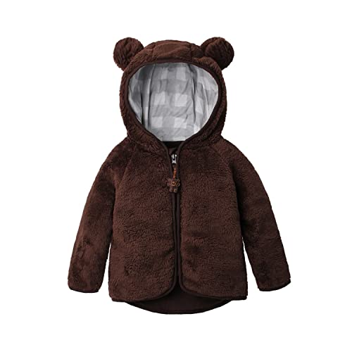 Volunboy Baby Jungen Polarfleece Jacken Herbst Winterjacke Durchgängigem Reißverschluss Kapuzen Pullover Fleecejacke Wintermantel(12-18 Monate,Braun,Größe 80) von Volunboy