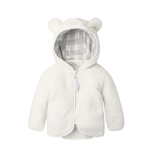 Volunboy Baby Jungen Polarfleece Jacken Herbst Winterjacke Durchgängigem Reißverschluss Kapuzen Pullover Fleecejacke Wintermantel(12-18 Monate,Weiß,Größe 80) von Volunboy