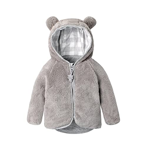 Volunboy Baby Jungen Polarfleece Jacken Herbst Winterjacke Durchgängigem Reißverschluss Kapuzen Pullover Fleecejacke Wintermantel(18-24 Monate,Grau,Größe 90) von Volunboy