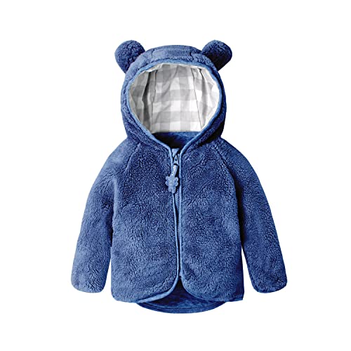 Volunboy Baby Jungen Polarfleece Jacken Herbst Winterjacke Durchgängigem Reißverschluss Kapuzen Pullover Fleecejacke Wintermantel(18-24 Monate,Marineblau,Größe 90) von Volunboy