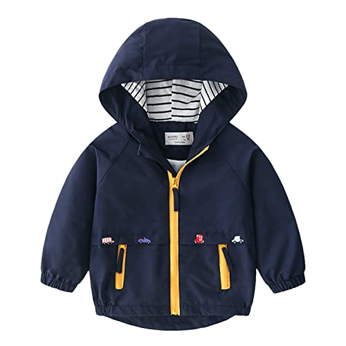 Volunboy Baby Kapuzen Jackets, Jungen Langarm Winddicht Mantel Cartoon Aufdruck Jacken(18-24 Monate,Marineblau2,Größe 90) von Volunboy