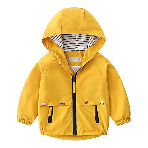 Volunboy Baby Kapuzen Jackets, Jungen Langarm Winddicht Mantel Cartoon Aufdruck Jacken(5-6 Jahre,Gelb,Größe 130) von Volunboy