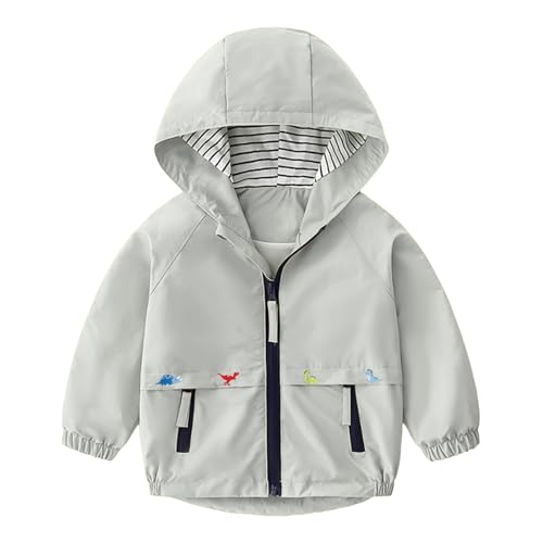 Volunboy Baby Kapuzen Jackets, Jungen Langarm Winddicht Mantel Cartoon Aufdruck Jacken(Grau,2-3 Jahre,Größe 100) von Volunboy