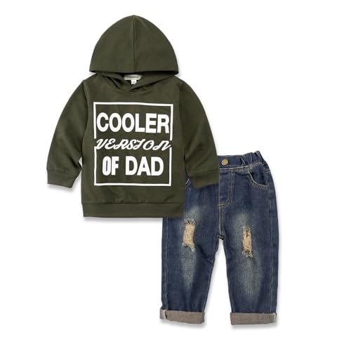 Volunboy Bekleidungssets für Baby Jungen, Langarm Brief Drucken Hoodies + Blau Jeans 2PCS Kleidung Outfit(12-18 Monate,Grün,Größe 80) von Volunboy