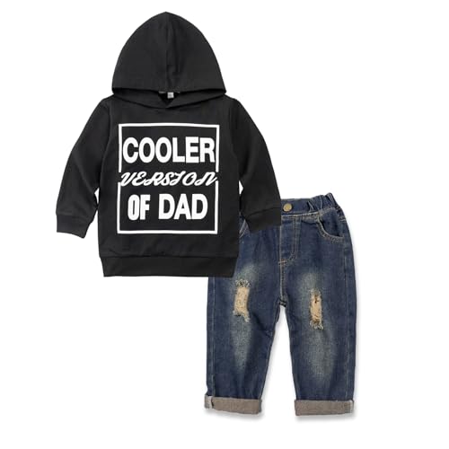 Volunboy Bekleidungssets für Baby Jungen, Langarm Brief Drucken Hoodies + Blau Jeans 2PCS Kleidung Outfit(12-18 Monate,Schwarz Cool,Größe 80) von Volunboy