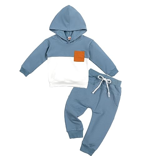 Volunboy Bekleidungssets für Baby Jungen, Neugeborenen Langarm Hoodies + Lange Hose 2PCS Jogginganzug(12-18 Monate,Blau Weiß,Größe 90) von Volunboy