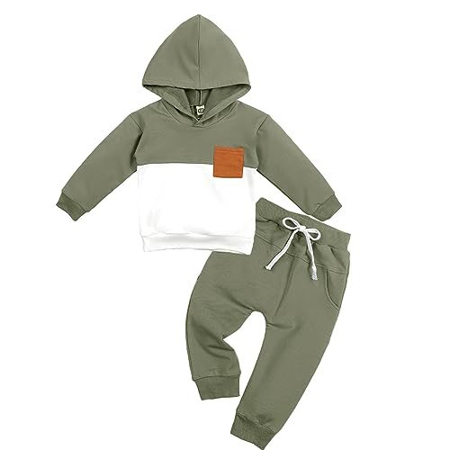 Volunboy Bekleidungssets für Baby Jungen, Neugeborenen Langarm Hoodies + Lange Hose 2PCS Jogginganzug(12-18 Monate,Grün Weiß,Größe 90) von Volunboy