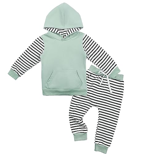 Volunboy Bekleidungssets für Baby Jungen, Neugeborenen Langarm Hoodies + Lange Hose 2PCS Jogginganzug(12-18 Monate,Grüner Streifen,Größe 90) von Volunboy