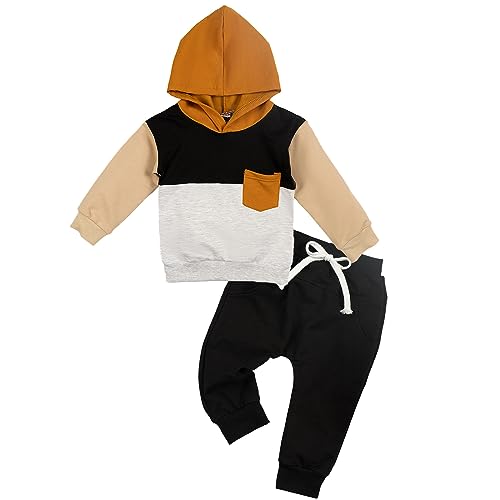 Volunboy Bekleidungssets für Baby Jungen, Neugeborenen Langarm Hoodies + Lange Hose 2PCS Jogginganzug(18-24 Monate,Braun Schwarz,Größe 100) von Volunboy