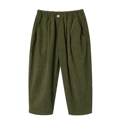 Volunboy Jungen Hose Kordsamt Baggy Freizeithose mit Elastischem Bund und 3 Taschen für Kinder von 2-7 Jahre(Armee Grün,6-7 Jahre,Größe 130) von Volunboy