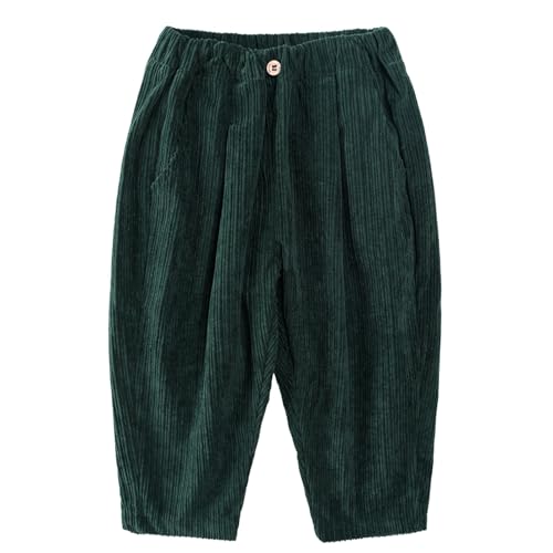 Volunboy Jungen Hose Kordsamt Baggy Freizeithose mit Elastischem Bund und 3 Taschen für Kinder von 2-7 Jahre(Grün,6-7 Jahre,Größe 130) von Volunboy