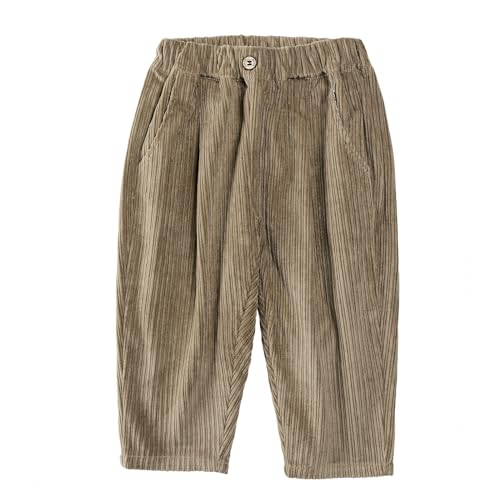 Volunboy Jungen Hose Kordsamt Baggy Freizeithose mit Elastischem Bund und 3 Taschen für Kinder von 2-7 Jahre(Khaki,5-6 Jahre,Größe 120) von Volunboy