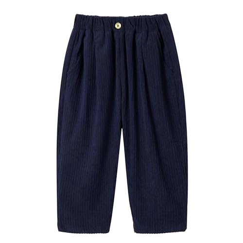Volunboy Jungen Hose Kordsamt Baggy Freizeithose mit Elastischem Bund und 3 Taschen für Kinder von 2-7 Jahre(Marine Blau,3-4 Jahre,Größe 100) von Volunboy