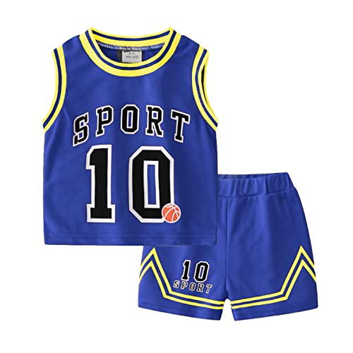 Volunboy Kinder Sommer Tank Top & Shorts Set, Ärmellose T-Shirt + Kurze Hosen Sportbekleidung(Blau,4-5 Jahre,Größe 120) von Volunboy