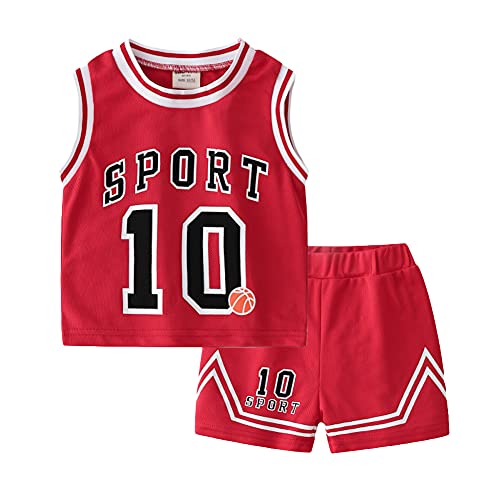 Volunboy Kinder Sommer Tank Top & Shorts Set, Ärmellose T-Shirt + Kurze Hosen Sportbekleidung(Rot,4-5 Jahre,Größe 120) von Volunboy