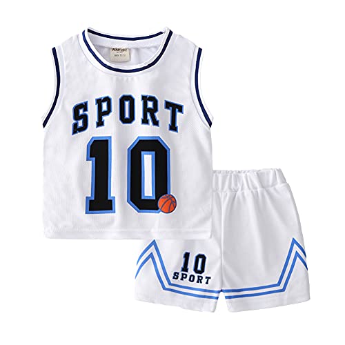 Volunboy Kinder Sommer Tank Top & Shorts Set, Ärmellose T-Shirt + Kurze Hosen Sportbekleidung(Weiß,1-2 Jahre,Größe 90) von Volunboy