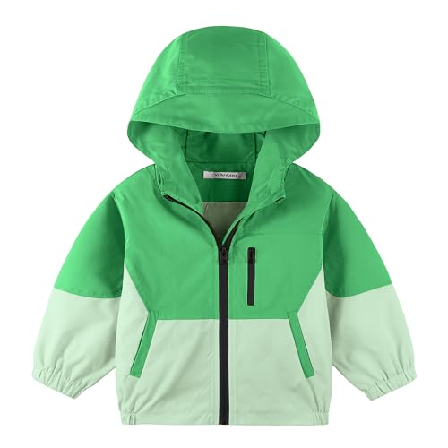 Volunboy Kinder Windjacke mit Kapuze & Taschen, Leichtes Outdoor Winddicht für Jungen & Mädchen(Größe 100,3–4 Jahre,Gras Grün von Volunboy
