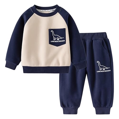Volunboy Kleiner Dinosaurier Kleidungssatz für Jungen, Sweatshirt + Jogginghose 2-teiliges Outfit (Apricot Marine, 2-3 Jahre, Größe 100) von Volunboy