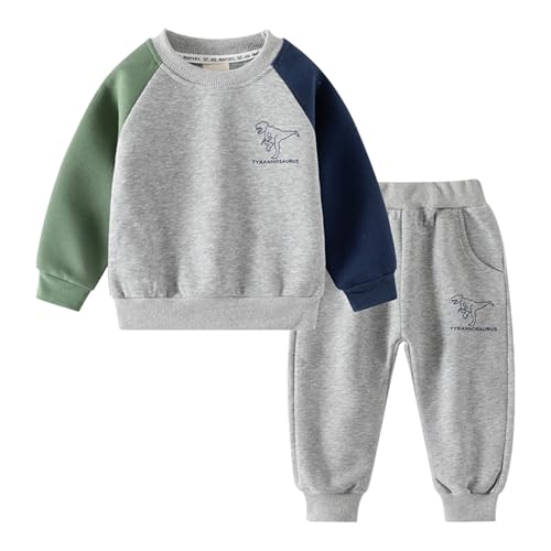 Volunboy Kleiner Dinosaurier Kleidungssatz für Jungen, Sweatshirt + Jogginghose 2-teiliges Outfit (Dino Grau, 4-5 Jahre, Größe 120) von Volunboy