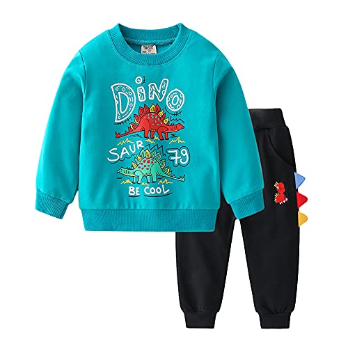 Volunboy Kleinkind Junge Dinosaurier Sweatshirt, Langarmshirt und Hosen 2tlg kleidung Set für 2-6 Jahre(Blau,3-4 Jahre,Größe 110) von Volunboy