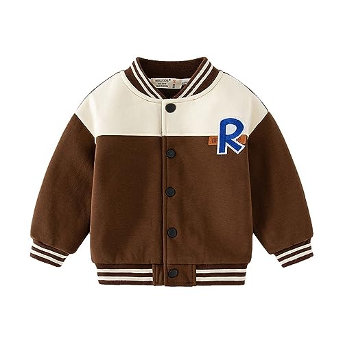 Volunboy Kleinkind Jungen Jacke Varsity Baseball, Unisex Schule Mantel Sportjacke Stehkragen Jacken(Größe 100,2-3 Jahre,Braun) von Volunboy