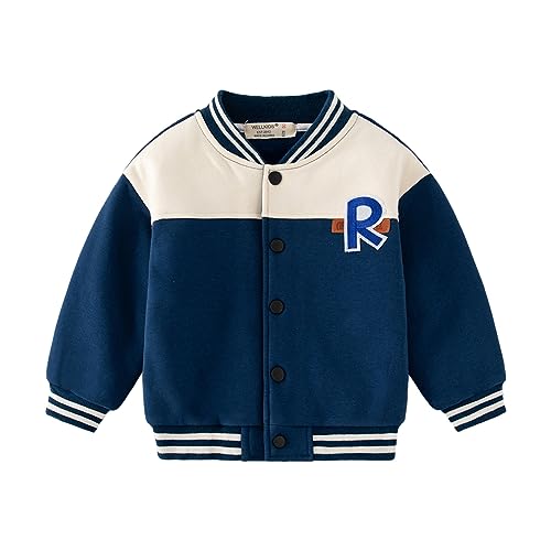 Volunboy Kleinkind Jungen Jacke Varsity Baseball, Unisex Schule Mantel Sportjacke Stehkragen Jacken(Größe 110,3-4 Jahre,Blau) von Volunboy