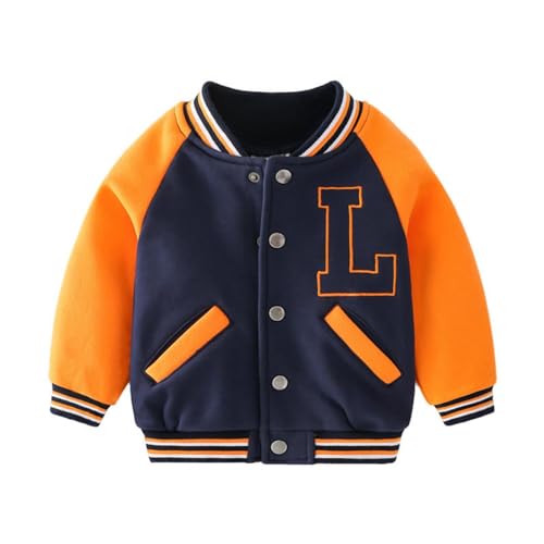 Volunboy Kleinkind Jungen Jacke Varsity Baseball, Unisex Schule Mantel Sportjacke Stehkragen Jacken(Orange,1-2 Jahre,Größe 90) von Volunboy