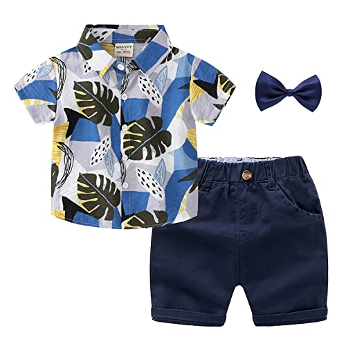 Volunboy Kleinkind Kurzarm Hemd + Kurze Hosen Set, Sommer Floral Button T-Shirt Shorts Outfit(4-5 Jahre,Blaue Wegerich,Größe 120) von Volunboy